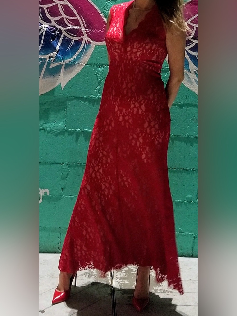 Xscape Red Lace Maxi Gown